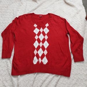 Merona Plus Size Vibrant Red Argyle Accent Knit Sweater Holiday Festive